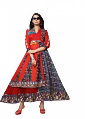 Attractive Designer Chanderi Cotton Kurtis In Red And Grey kurtis