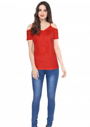 Classic Design Crop Sleeves In Red top