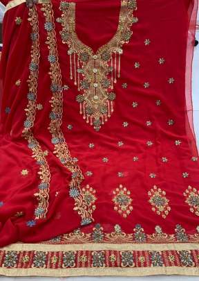 Designer Georgette Embroidery  Worked Dress Material In Red salwar suits