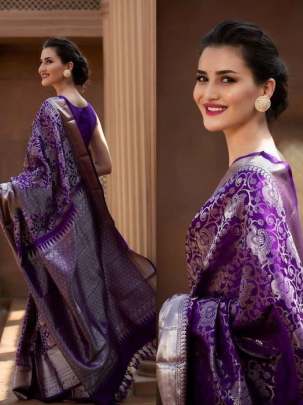 Designer Organic Banarasi Sarees In Purple Color