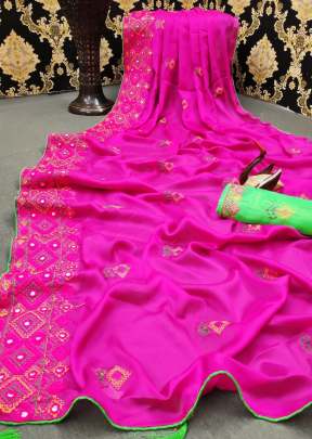 Designer Party wear Moss Chiffon Saree in Pink Chiffon Saree 