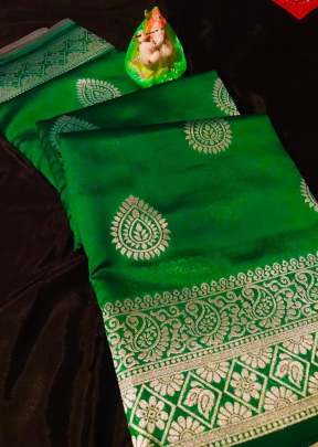 Exclusive Banarasi Silk Saree With Waving Silver Zari In Green Sarees