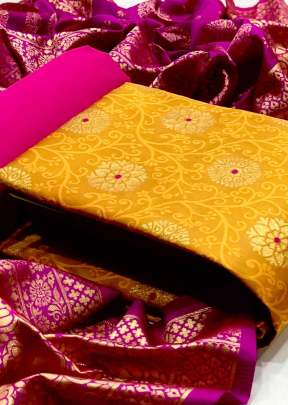 Exclusive Fancy Designer Banarasi Silk Dress Material In Yellow And Pink salwar suits