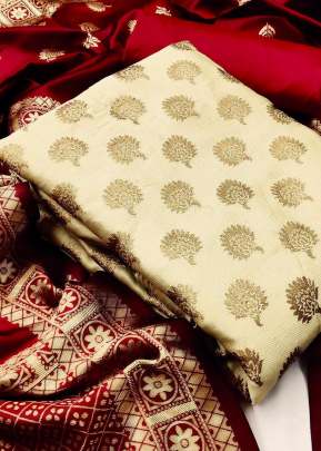 Exclusive Fancy Designer Banarasi Silk Dress Material In Cream