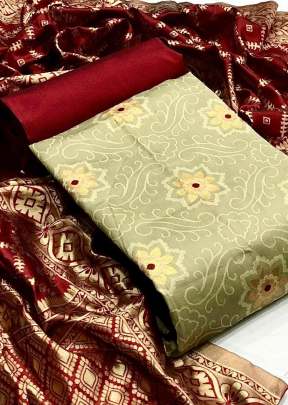 Exclusive Fancy Designer Banarasi Silk Dress Material In Cheeku