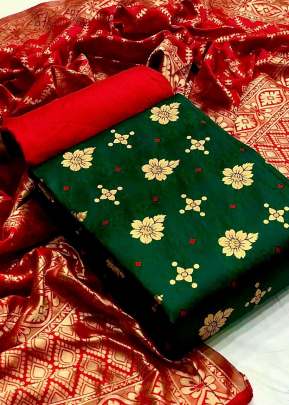 Exclusive Fancy Designer Banarasi Silk Dress Material In Green