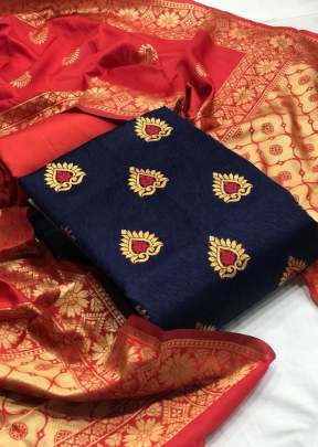 Exclusive Fancy Designer Banarasi Silk Dress Material In Navy Blue Dress Material