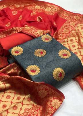 Exclusive Fancy Designer Banarasi Silk Dress Material In Grey