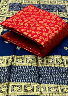 Exclusive Fancy Designer Banarasi Silk Dress Material In Red And Blue salwar suits