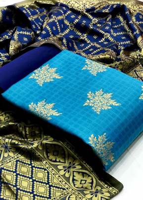 Exclusive Fancy Designer Banarasi Silk Dress Material In Light Blue
