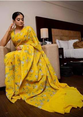 Exclusive Fancy Look Smooth Silk Saree With Beautiful Printed Design In Yellow Sarees