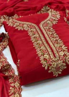 Exclusive Georgette with multi  work Dress Material In Red salwar suits