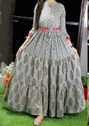 Exclusive New cotton Long Cotton Gown with Digital Print In Grey western wear