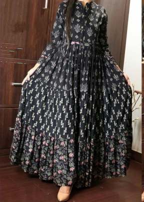 Exclusive New cotton Long Cotton Gown with Digital Print In Black western wear