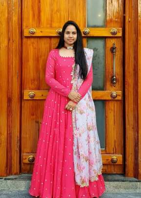 Fancy Designer Sana Silk Gown With Embroidery Work In Pink western wear