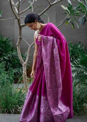 Heavy Silver Weaving Border  Soft lichi silk Organic Banarasi Saree on Sale