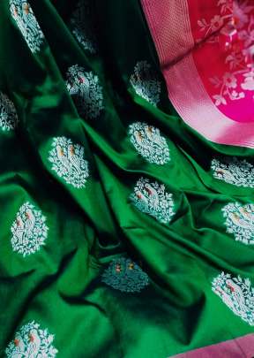  Lichi Silk Weaving Jacquard  Saree With Rich Pallu In Green Sarees