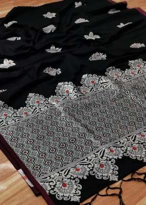 Lichi Silk With Gold  Zari Weaving Work With Stylish Look Saree In Black Sarees