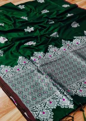 Lichi Silk With Gold  Zari Weaving Work With Stylish Look Saree In Green Sarees