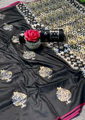 New Designer Lichi Silk Saree in Black  Sarees