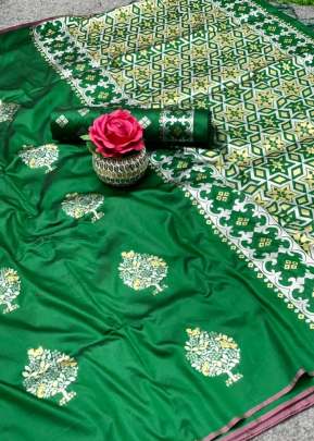 New Designer Lichi Silk Saree in  forest Green Sarees