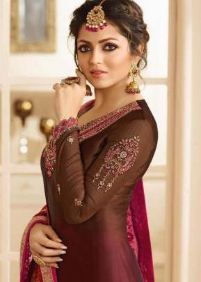 Red And Brown Shade Satin Georgette With Embroidery work Designer Suit party wear salwar suits
