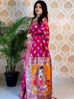 Rich Paithani Figure Pallu Royal Look Pure Silk Saree In Red  Color SILK SAREE