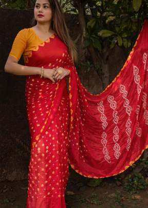 Summer Special Hand Made Bandhani Saree In Red BANDHANI SAREE
