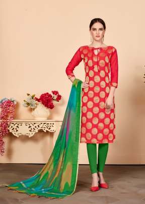 Trendy Banarasi Silk Dress Material In Red salwar suits