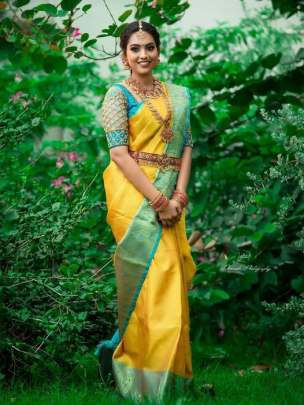 Trendy Organic Banarasi Sarees In Yellow Color Banarasi Silk Saree