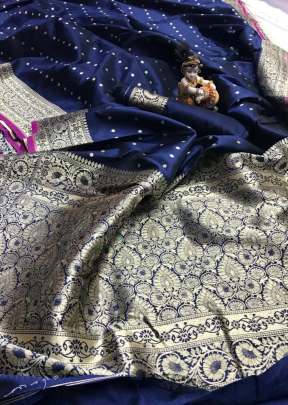 Trendy Pure Banarasi Soft Silk Saree In Navy Blue BANDHANI SAREE