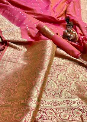 Trendy Pure Banarasi Soft Silk Saree In Peach BANDHANI SAREE