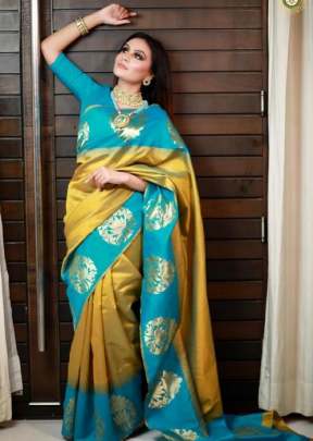 Your Dream Wedding Look Golden Zari Weaving Jacquard Saree Sarees