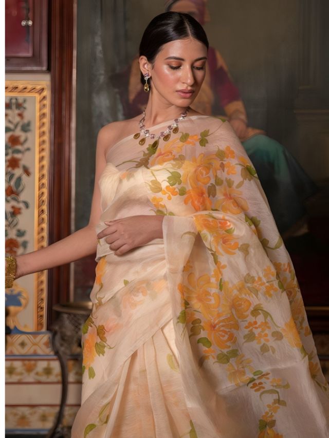 Beige organza saree