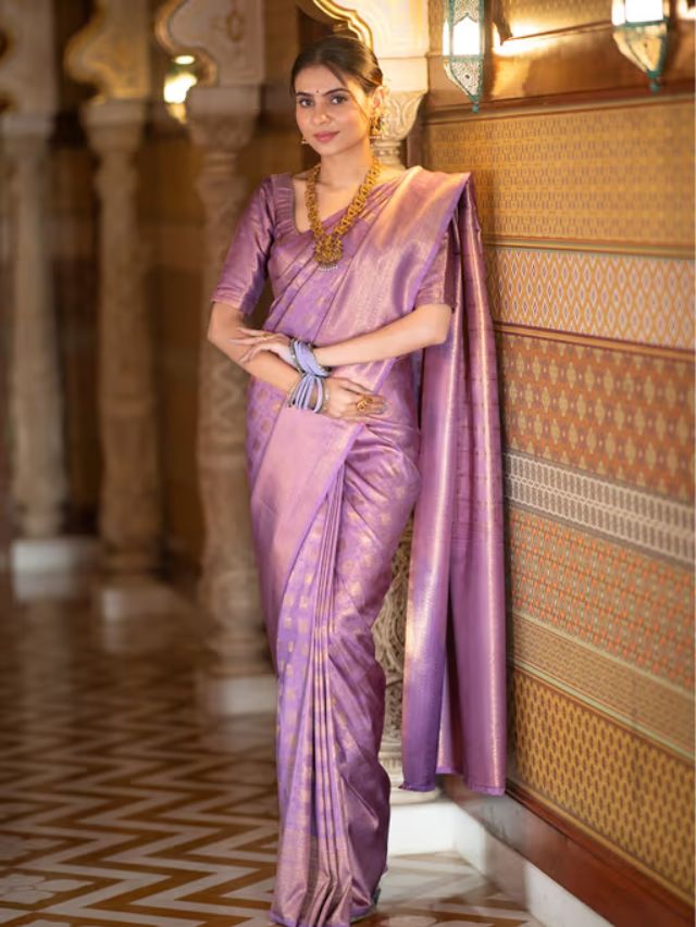 Lavender silk saree