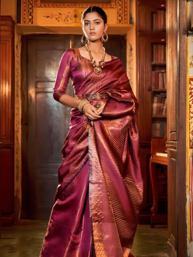 Magenta color silk saree