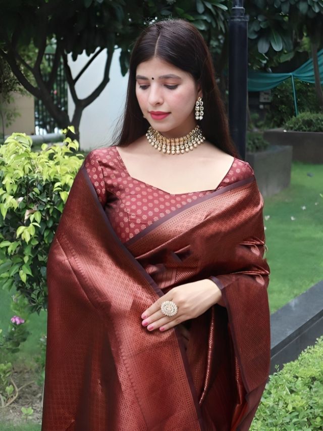 Maroon silk saree