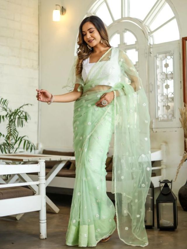 Pastel green saree