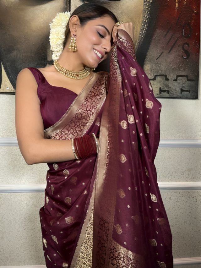 Wine colour Banarasi saree