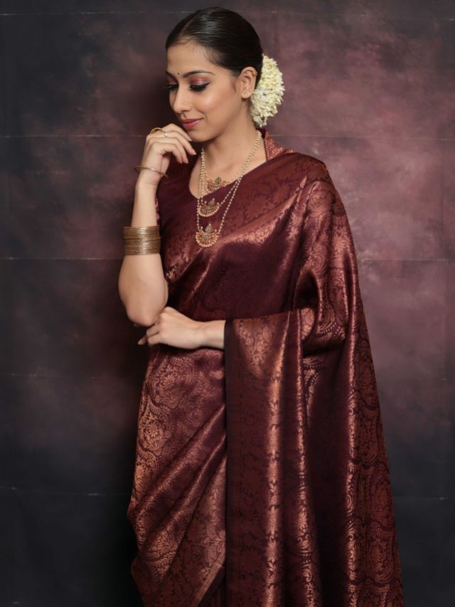 Wine colour silk saree