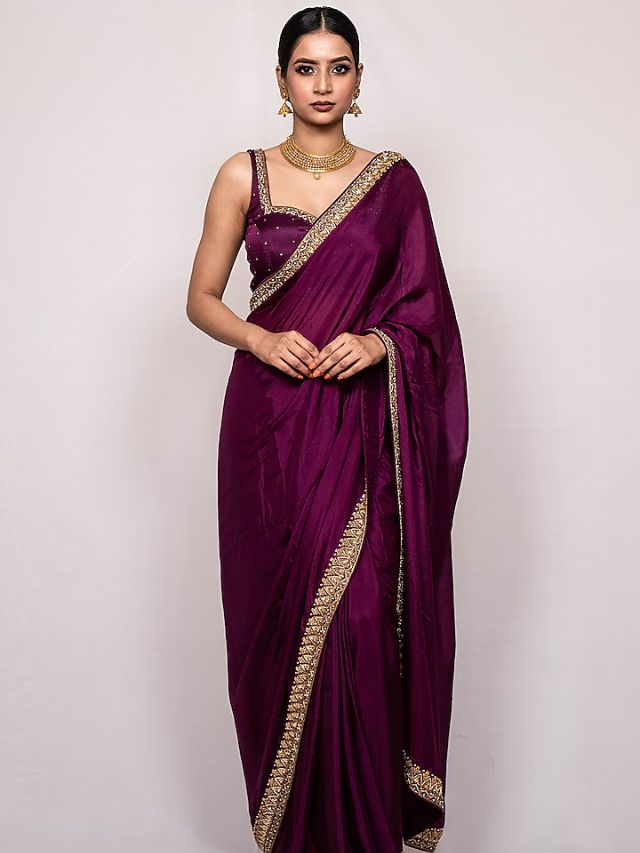 Wine purple colour saree