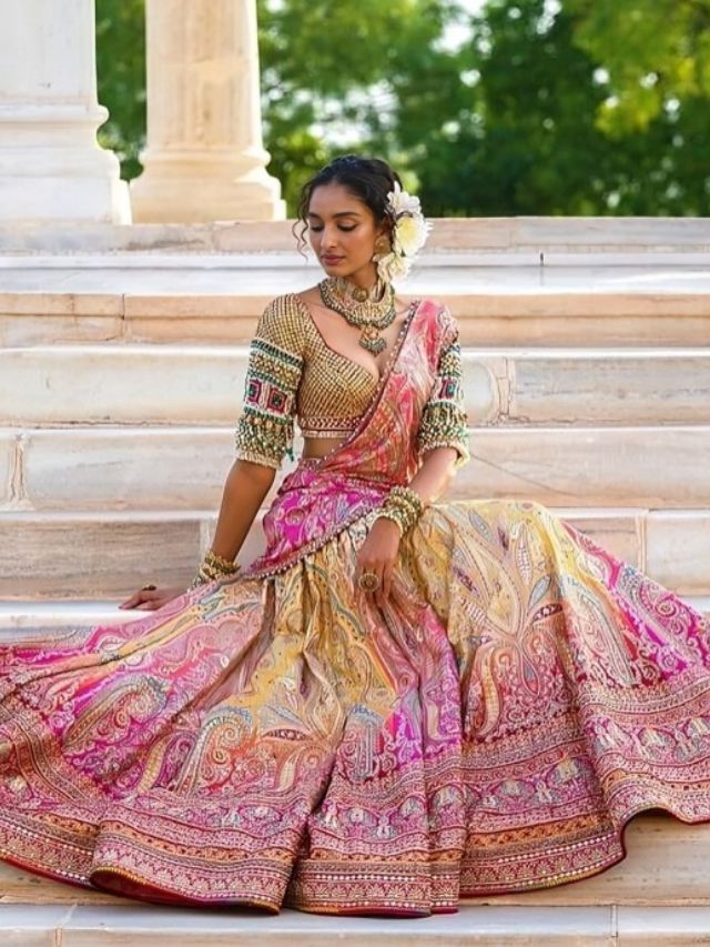 Hand-embroidered Kashida Wedding Lehenga