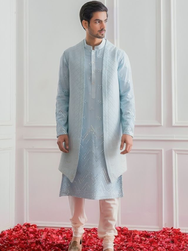 Layer Mens Chikan Kurta with An Ethnic Jacket