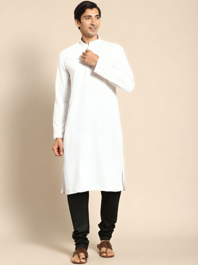 Mens Chikan Kurta with A Pair of Jeans