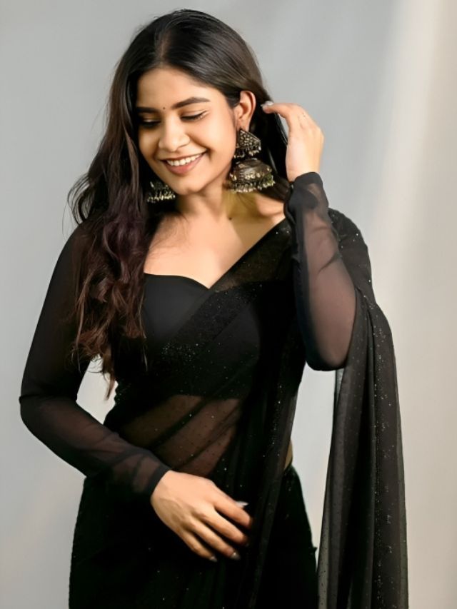 Black Saree with Earrings