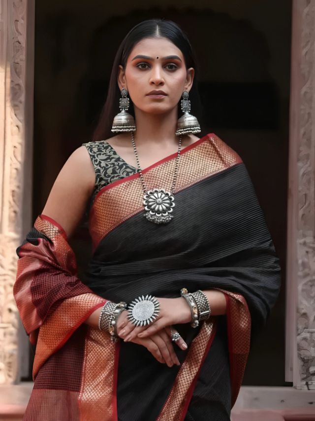 Black Saree with Oxidised Jewellery