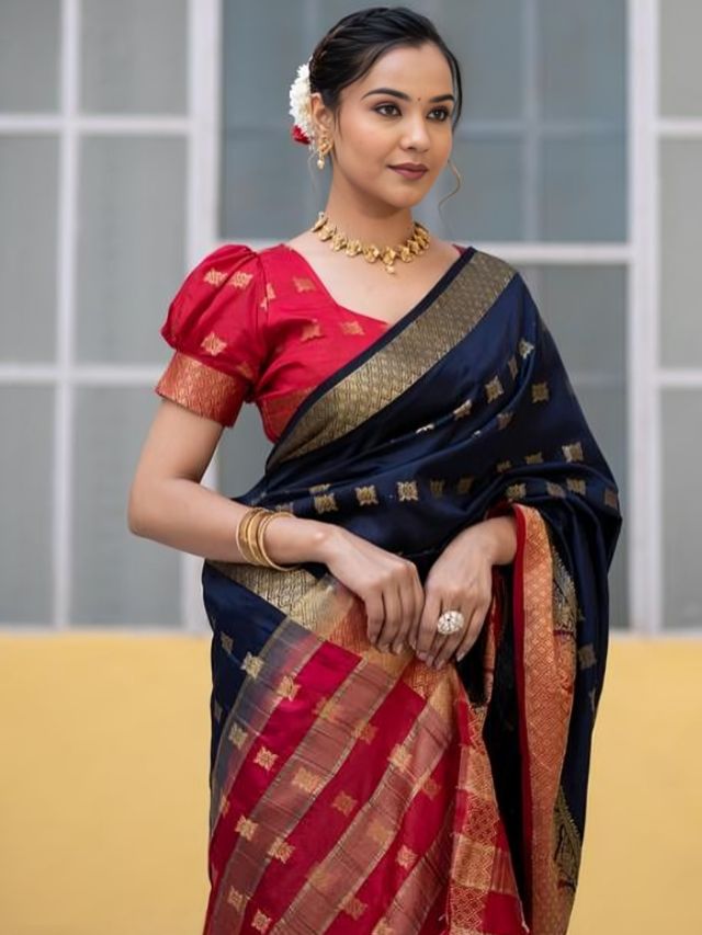 Style Black Saree With Contrast Red Blouse