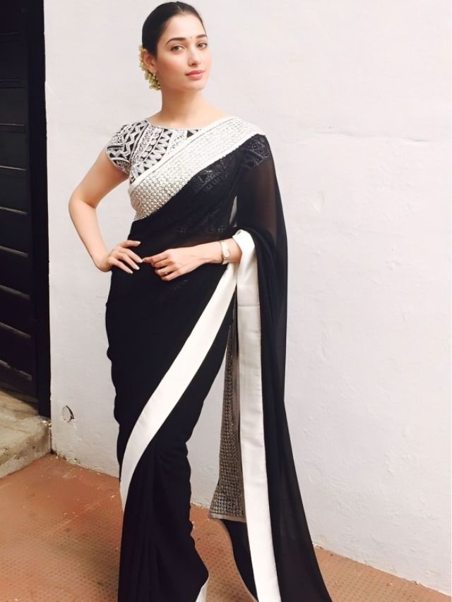 Tamannaah Bhatia in Monochrome Black Saree Style