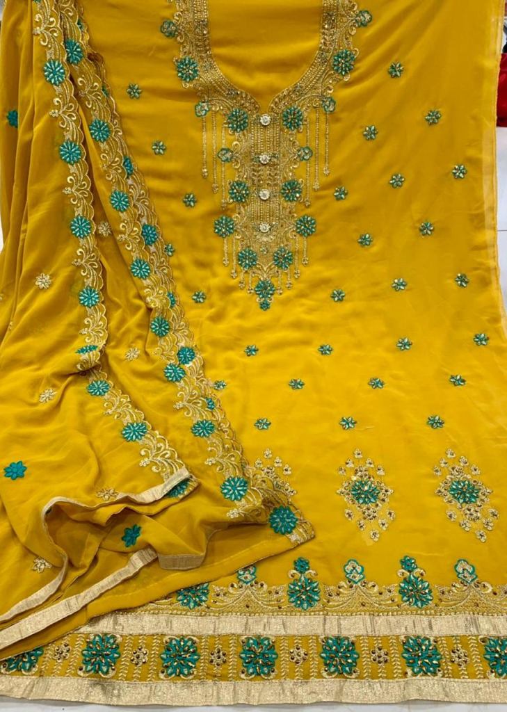 Yellow Cotton Dress Material Online from Khushi - Jhanvi Fashions