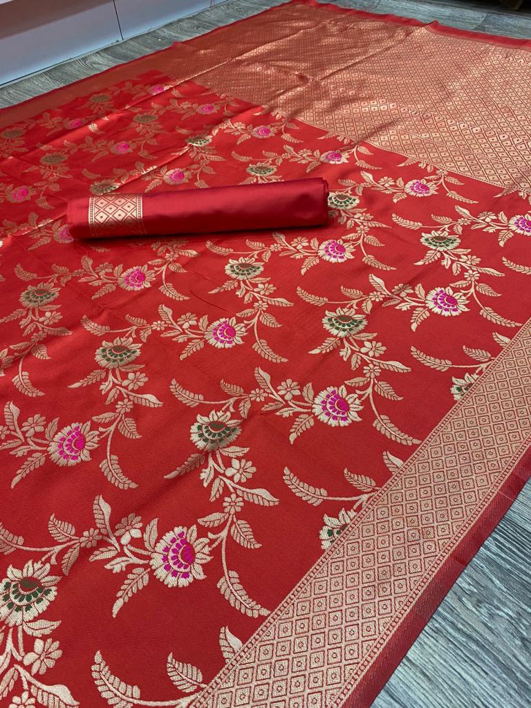 Meena Bazar Red Art Georgette Saree at Rs 5950 in New Delhi | ID:  21259180130